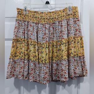 Love Streak Floral Yellow and Cream Mini Skirt